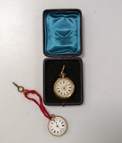 Lot 329 - 14K open faced pocket watch together with a 9K...