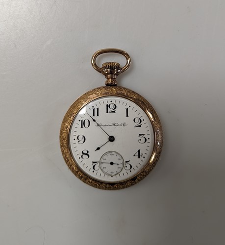 Lot 280 - A Hampton watch company gold plated open faced...