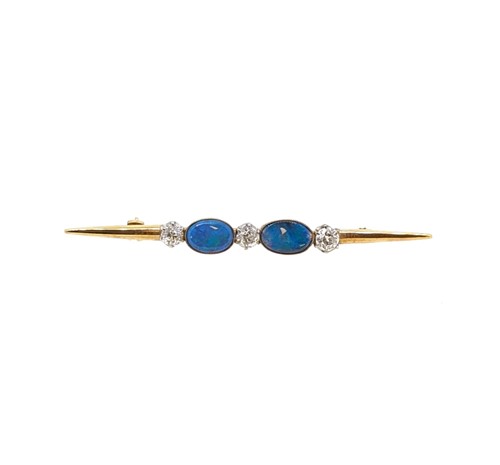Lot 107 - An early 20th century black opal and diamond bar brooch