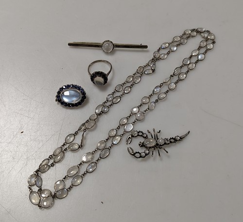 Lot 369 - A collection of silver set moonstone and...