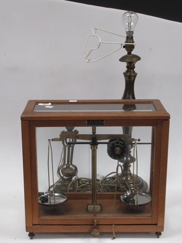 Lot 271 - A ship's brass gimbal table lamp, another lamp...
