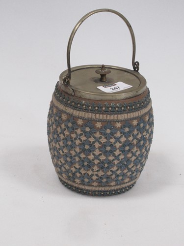 Lot 247 - A Doulton Silicon Lambeth biscuit barrel with...