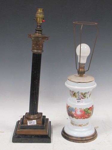 Lot 116 - A column table lamp, together with a floral...