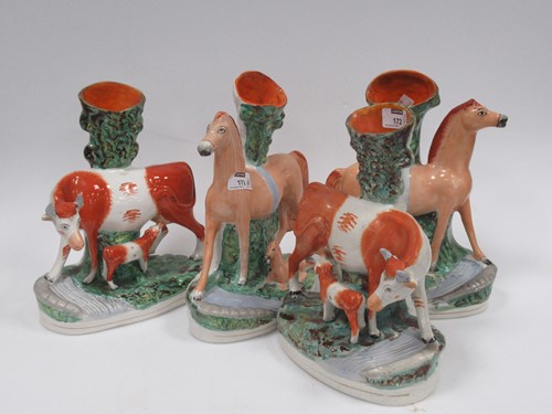 Lot 172 - Staffordshire figures. Two horse and foal...