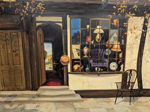 Lot 365 - Gerald Coulson (1926-) Antique shop signed...