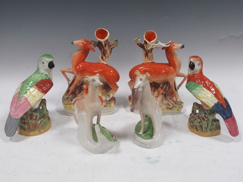 Lot 178 - Staffordshire figures. Pairs of greyhounds,...