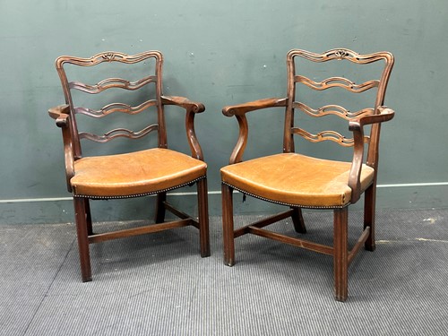 Lot 832 - A pair of George III style mahogany ladder...