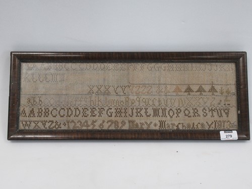Lot 279 - A needlework band sampler dated 1813, 15.5 x...