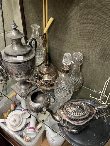 Lot 407 - Cut glass decanters and two silver decanter...