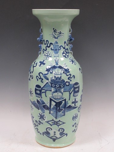 Lot 169 - A Chinese Celadon vase with transfer painted...