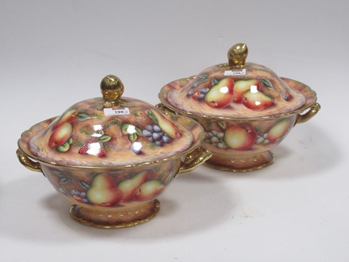 Lot 198 - A pair of Worcester style fruit painted...