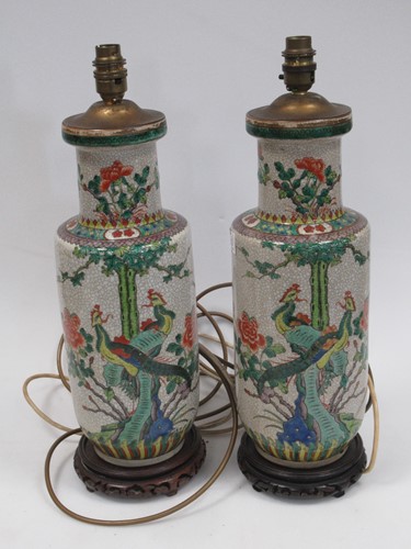 Lot 292 - Two Chinese famille rose ceramic lamp bases,...
