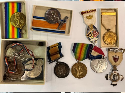 Lot 294 - Two pairs of WWI War and Victory medals, old...