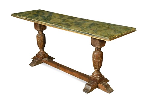 Lot 566 - A narrow painted pine refectory table, 17th century and later