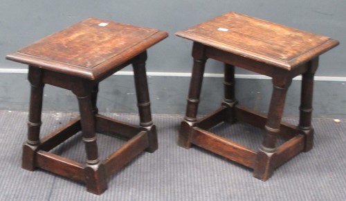 Lot 609 - A pair of oak stools in the 17th century style...