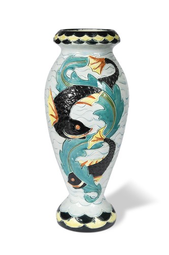 Lot 30 - Wilhelm Schiller & Son, an Arts & Crafts majolica pottery jug, circa 1900