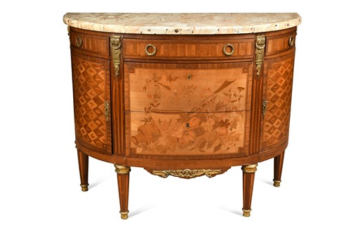 Lot 534 - A French marquetry commode with marble top, 19th century