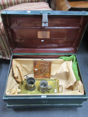 Lot 309 - A painted tin trunk with label 'Lovelace &...