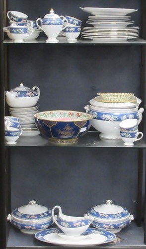 Lot 98 - Wedgwood Blue Siam part dinner service. Three...
