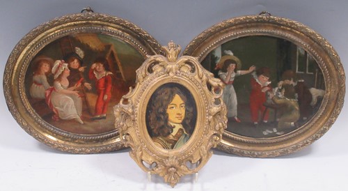 Lot 109 - A pair of oval overpainted prints after W...