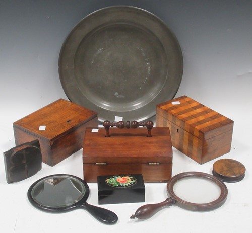 Lot 78 - A Victorian desk stand, pewter dish, various...