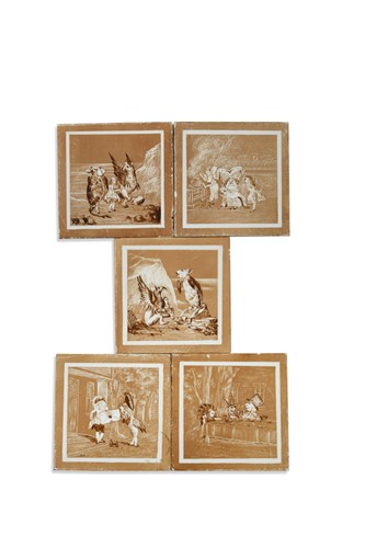 Lot 33 - Minton, after Mary Evans, a set of five Alice in Wonderland tiles