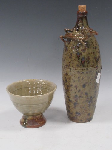 Lot 25 - A Studio pottery stoneware flagon surmounted...