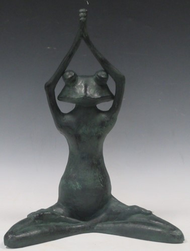 Lot 51 - A bronzed metal model of a meditating frog,...
