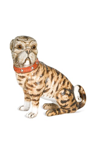 Lot 31 - Émile Gallé, a faience brindle pug, early 20th century