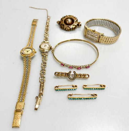 Lot 335 - Three gold plated wrist watches, together with...