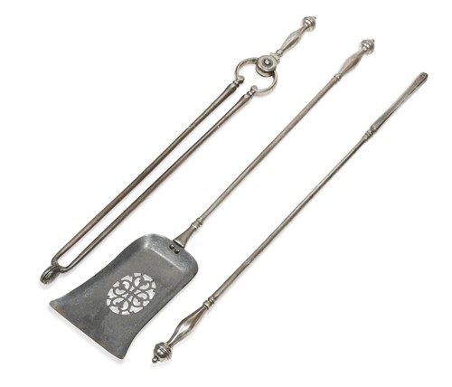 Lot 681 - A set of George III polished steel fire irons