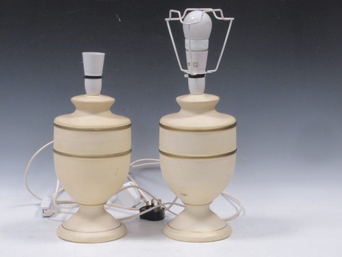 Lot 161 - A pair of ceramic urn shaped lamp bases with...