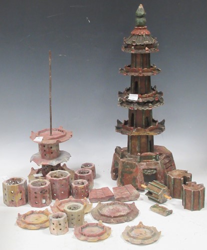 Lot 137 - A sectional Chinese soapstone Pagoda and...