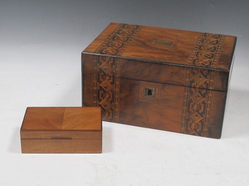 Lot 76 - A Victorian walnut Tunbridgeware box 14 x 28 x...