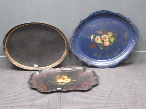 Lot 301 - Three large 19th century papier mache trays,...