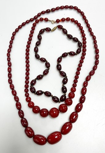 Lot 347 - Three bakelite bead necklaces, gross weight 97g