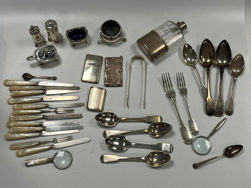 Lot 354 - A collection of silverware including cruets,...