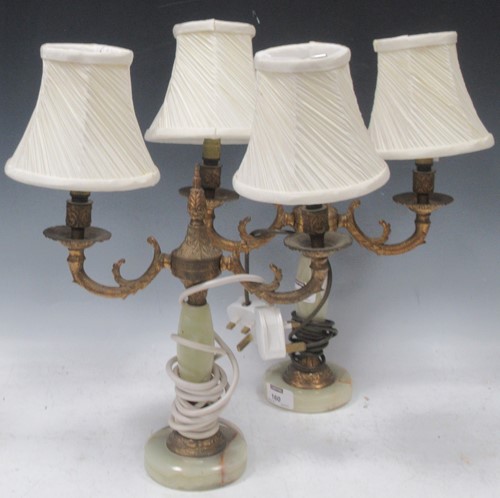 Lot 160 - Pair 20th century metal and onyx two branch...