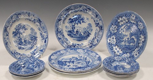 Lot 187 - A set of six Staffordshire blue and white...