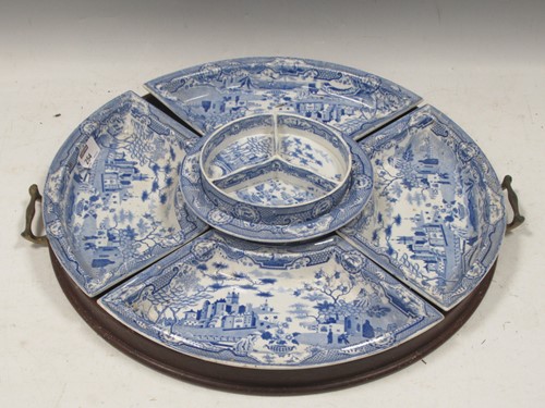 Lot 254 - A blue printed earthenware 'Gothic Castle'...