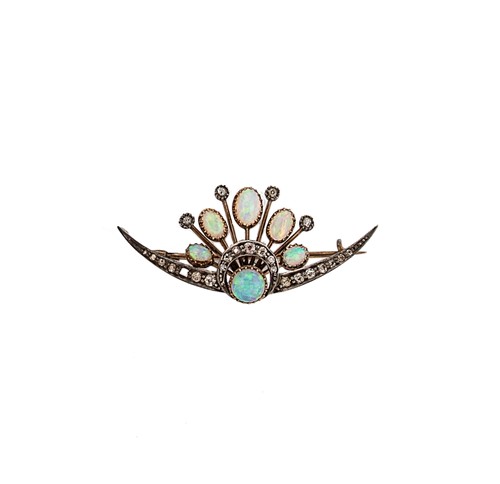 Lot 182 - A Victorian opal and diamond crescent brooch