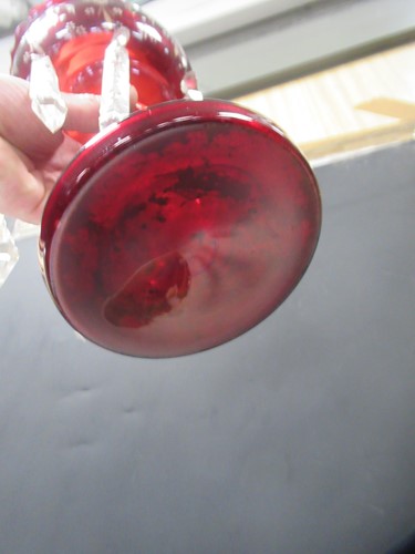 Lot 2 - A pair of ruby glass lustres, 28cm high