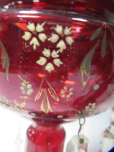 Lot 2 - A pair of ruby glass lustres, 28cm high