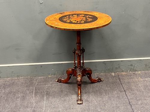 Lot 589 - A Victorian marquetry inlaid walnut tripod...