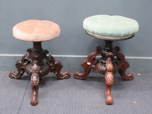 Lot 604 - Two Victorian piano stools 46 and 51cms High...