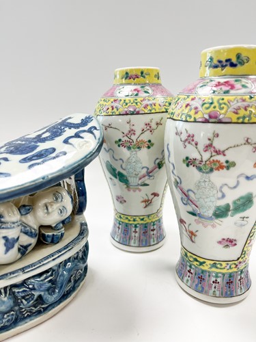 Lot 46 - A pair of Chinese Cantonese porcelain vases, late Qing Dynasty, circa 1900