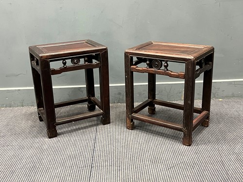 Lot 628 - A pair of Chinese hardwood stools. 49.5 cm x...