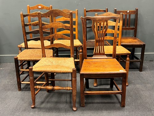 Lot 559 - Eight 19th century ash or elm ladder back and...