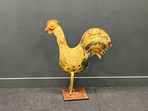 Lot 700 - A painted metal cockerel. 99cm x 84cm x 31cm