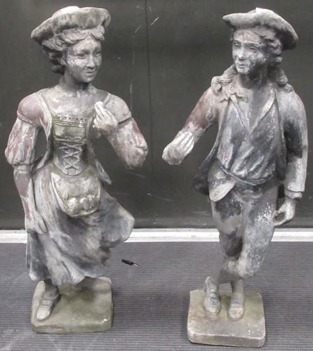 Lot 696 - A pair of lead garden figures, 85cm high
